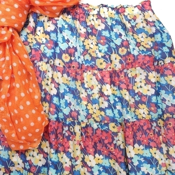 Johnny Was Blue Pink Boho Maxi Rayon Silk Floral Skirt Sz Xs - Picture 13 of 13